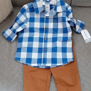 NWT Toddler Boy 2 Pc Blue Plaid Shirt & Khaki Pant, Sz 5T